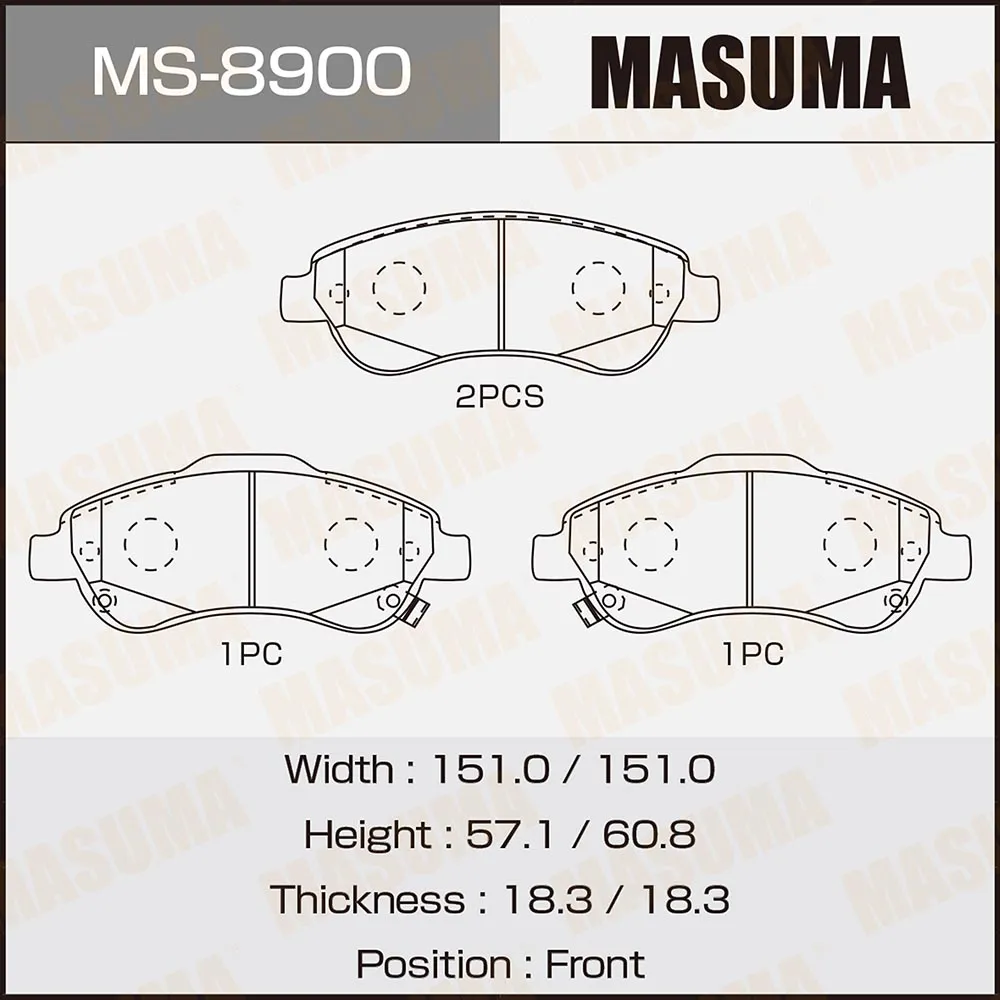 Колодки передние HONDA CR-V MASUMA MS-8900