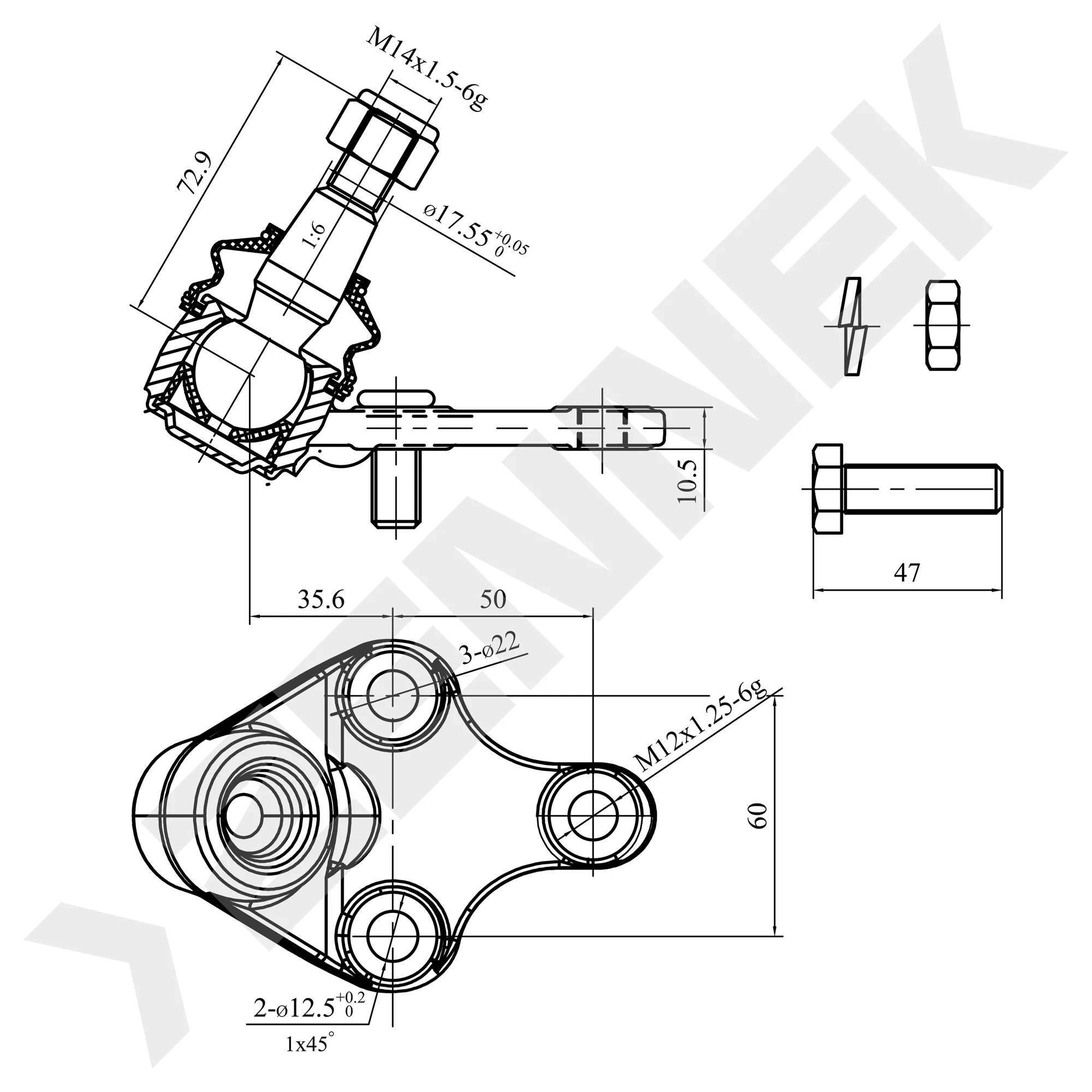 Опора шаровая передняя TOYOTA Auris/Corolla/Rav 4 06, GEELY Atlas/Emgrand X7 13 ZENNEK DBJ0069