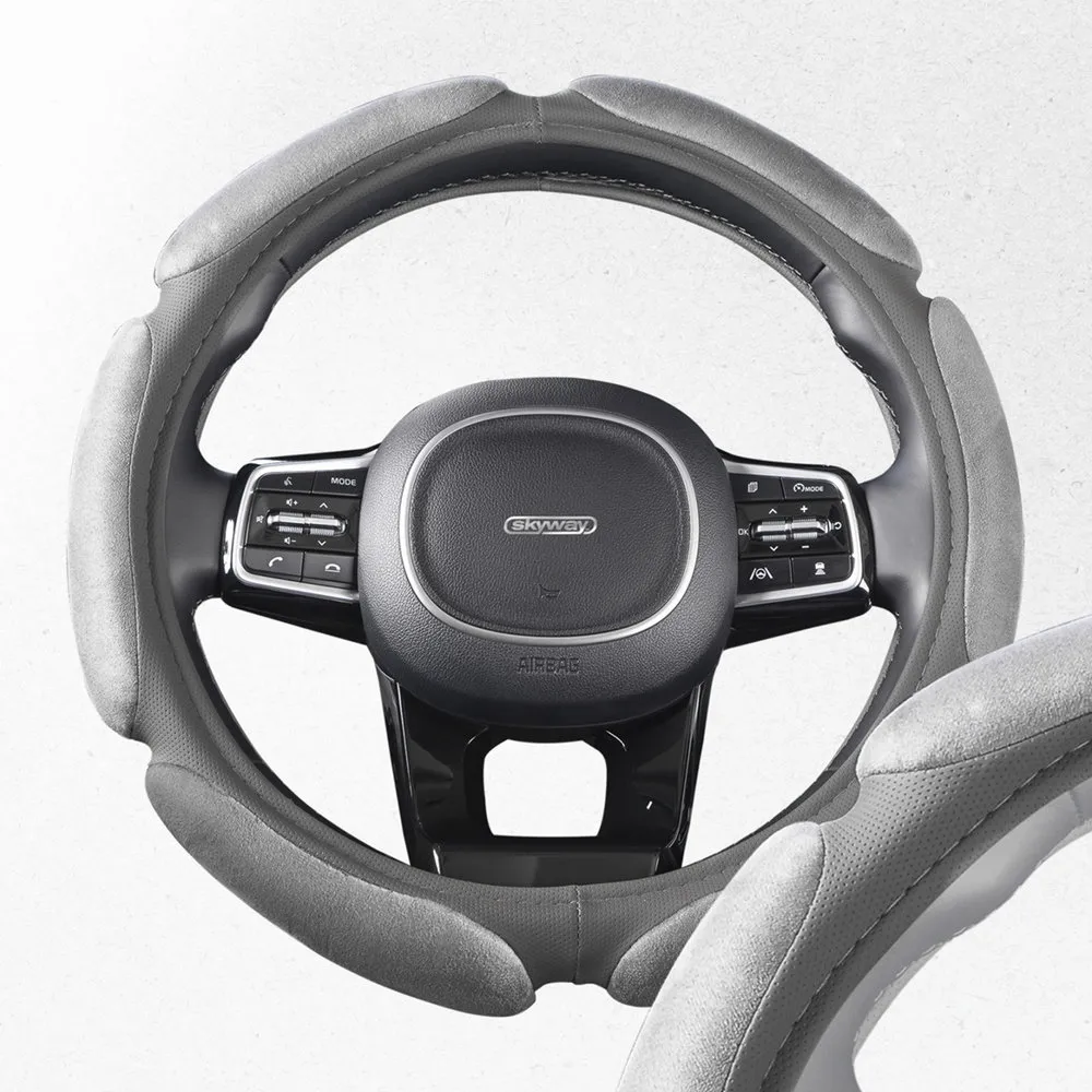 Оплетка руля SKYWAY замша 6 подушечек Серая ECO (М) SKYWAY S01101016
