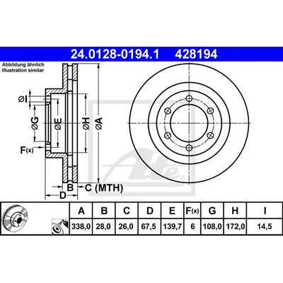 Диск тормозной передний LEXUS GX470 ATE 24.0128-0194.1