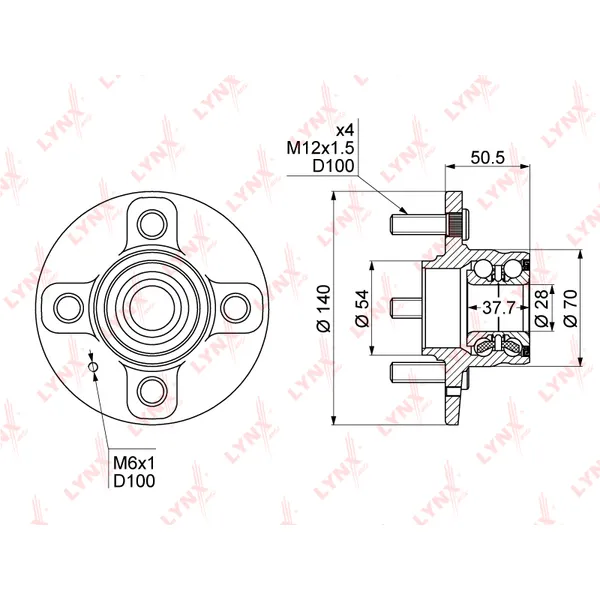 Ступица задняя в сборе (без ABS) HYUNDAI Accent 1.3-1.6 00-05 LYNXauto WH-1115