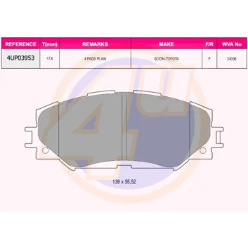 Колодки передние TOY RAV4/AURIS/VERSO/TREZIA 06- 4U 4UP03953