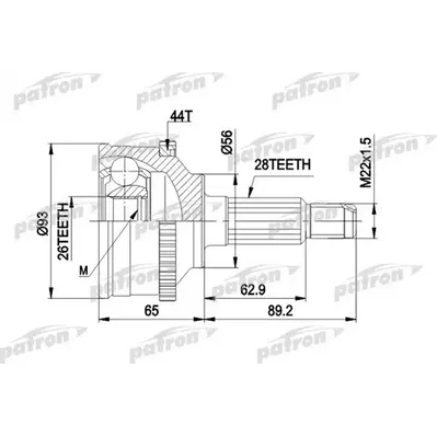 ШРУС наружн к-кт 28x56x26 ABS:44T MAZDA: 626 2.0D 87-92 PATRON PCV1328