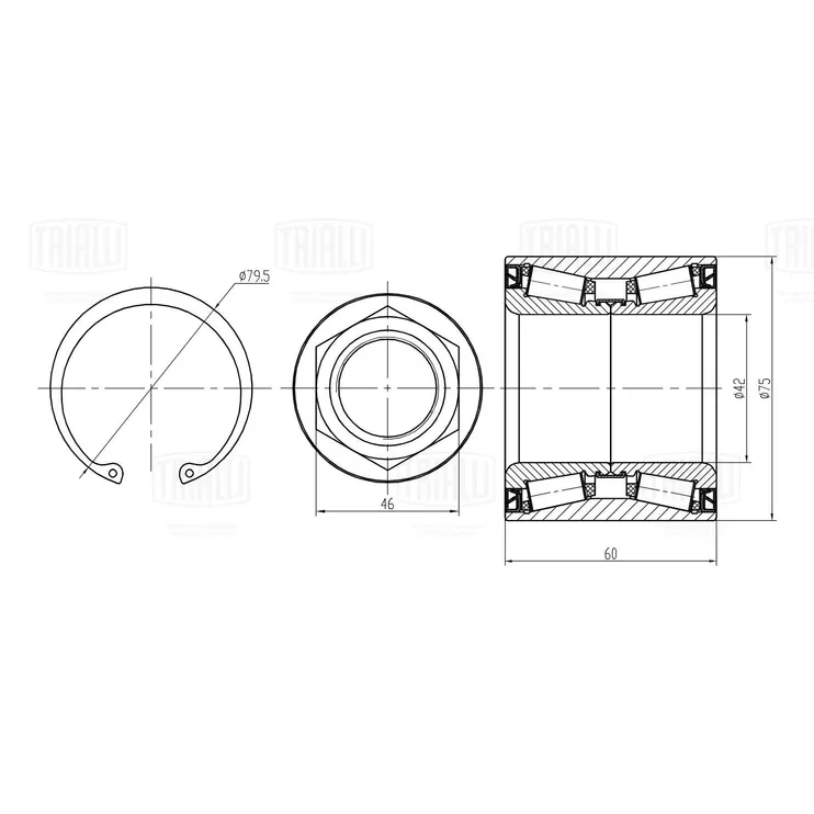 Подшипник ступицы для а/м Fiat Ducato (02-) задн. (кмпл:подш./стоп.кол./гайка) TRIALLI CS 2090