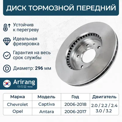 Диск тормозной передний CHEVROLET CAPTIVA 06- ARIRANG ARG291121