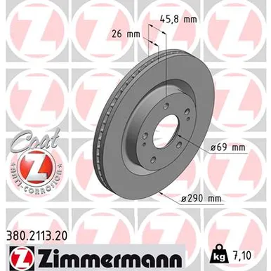 Диск тормозной передний вентилируемый MITSUBISHI GRANDIS 04-11 ZIMMERMANN 380211320