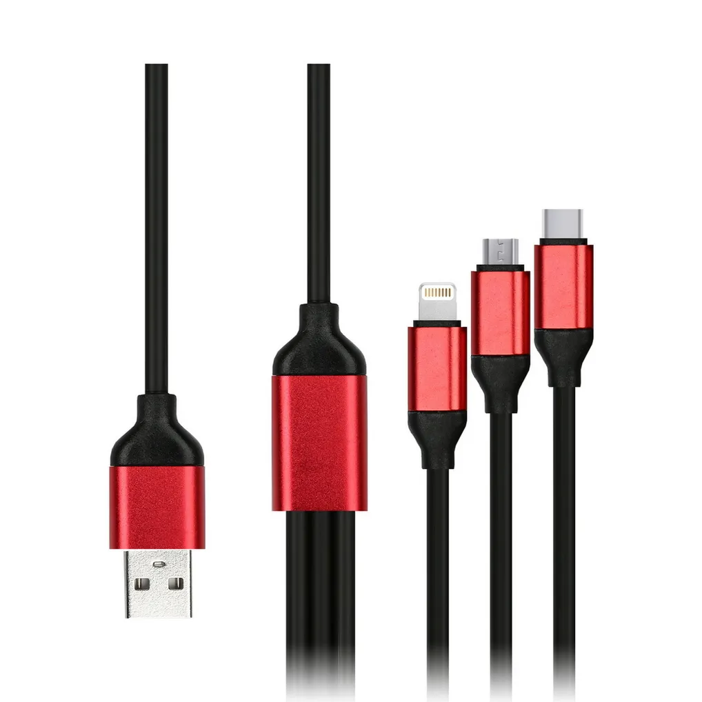 Дата-кабель USB - 3 в 1 MICRO+C+8PIN, резин, толст. 1.2 м, до 3а черный SMARTBUY IK-312QBOMB BLACK