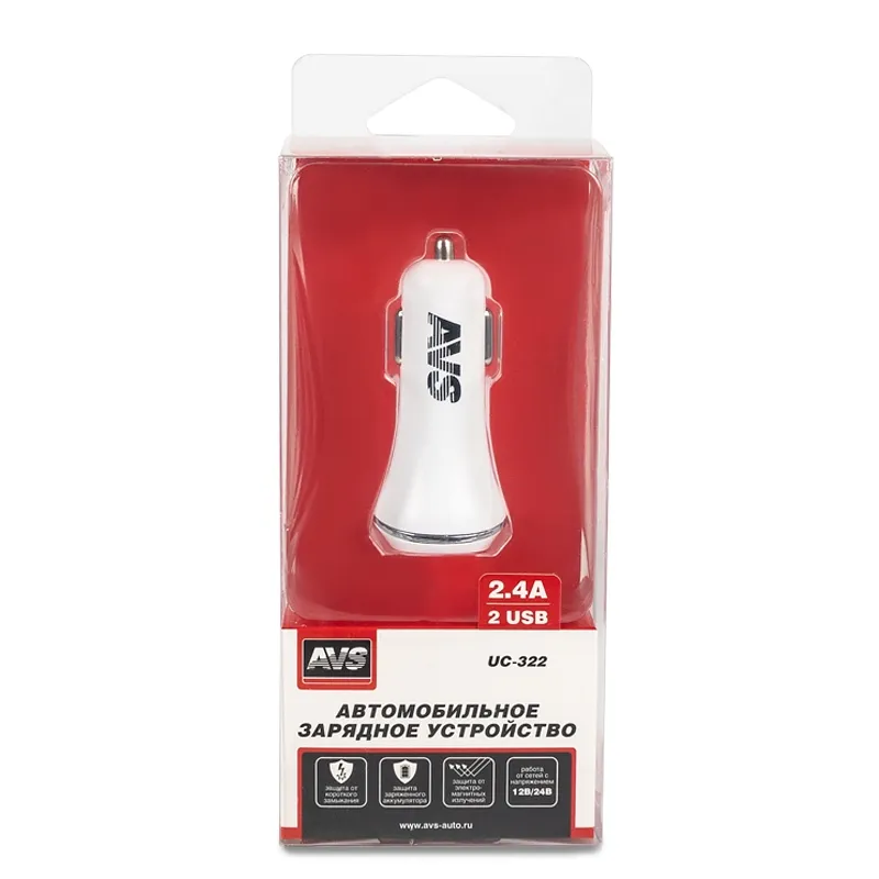 Зарядное устройство автомобильное avs 2 порта usb uc-322 (a78020s) AVS A78020S