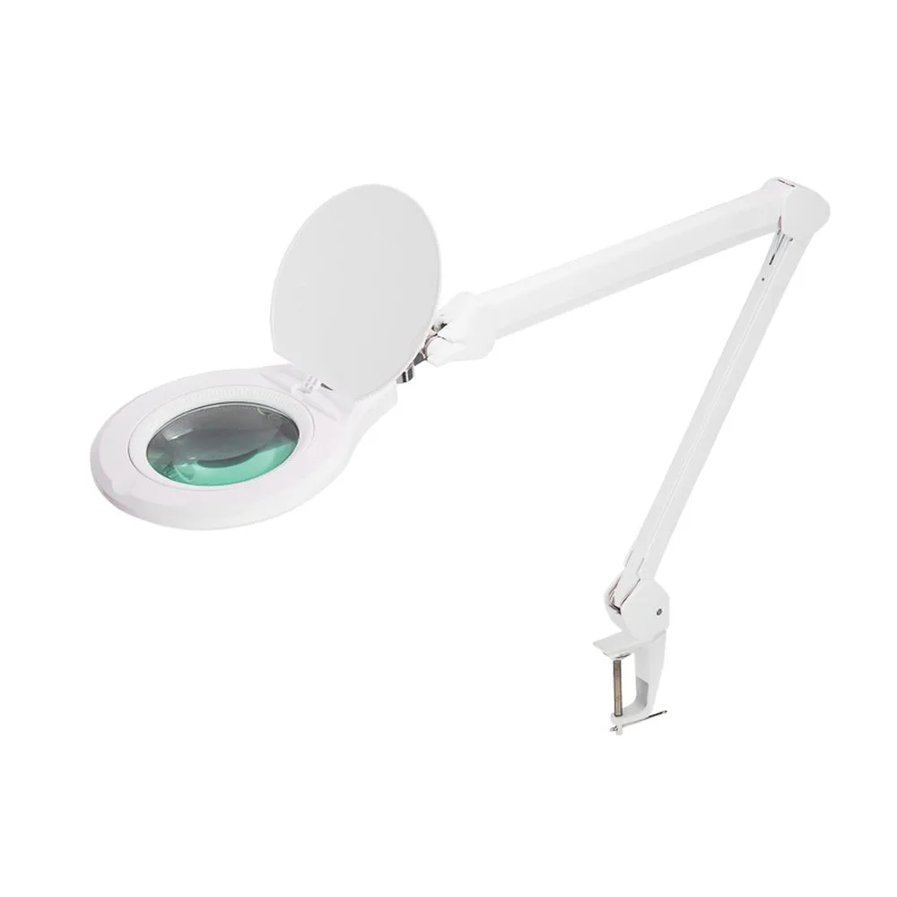 Лупа на струбцине , круглая, 5D, с подсветкой 72 SMD, сенсорный регулятор яркости, белая REXANT 31-0532