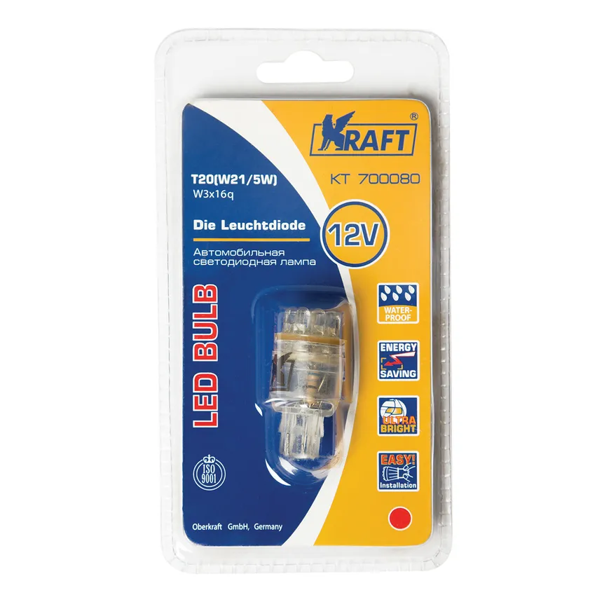 Лампа светодиодная 12V W21W 21W W3x16d KRAFT 1 шт. картон KT700080