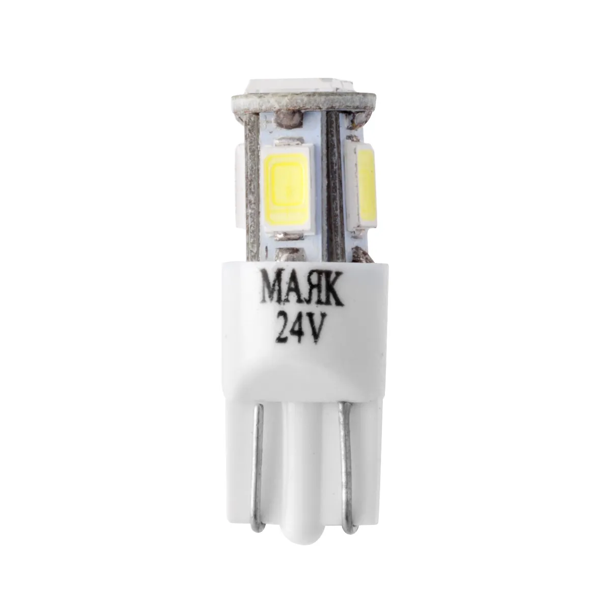 Лампа светодиодная 24 V T10-6 SMD (5630) белая габарит, стоп-сигнал, повторитель б/цок МАЯК Маяк 24T10W6SMD