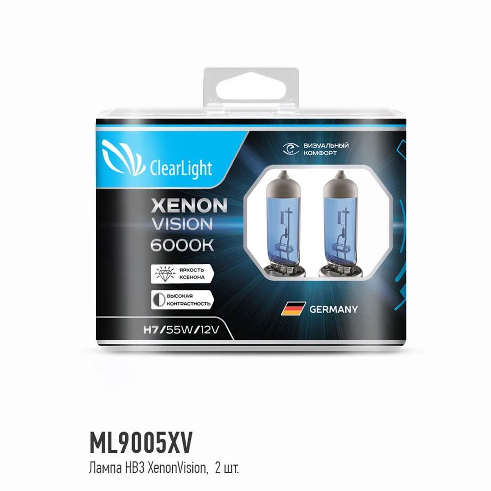 Лампа 12V HB3 60W P20d 6000K ClearLight XenonVision 2 шт. DUOBOX ML9005XV