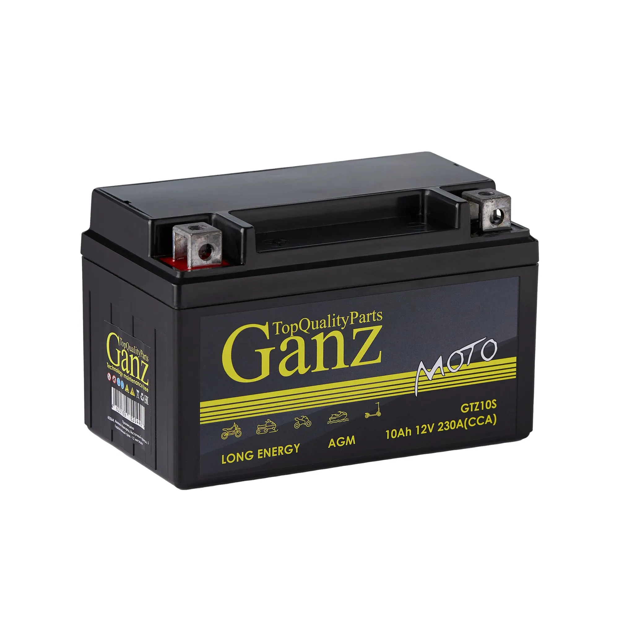 Аккумулятор GANZ мото AGM 10 А/ч прямой L+ 150x86x93 мото EN 230 А