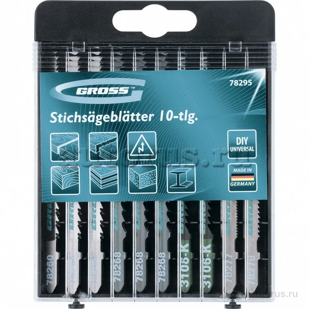 Набор полотен для электролобзика универсальный, 10шт. DIY, пластиковый кейс GROSS 78295