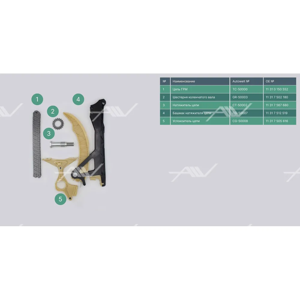 Комплект газораспределения BMW 1.6i 16V N43B16A/N45B16A AUTOWELT TK-50003