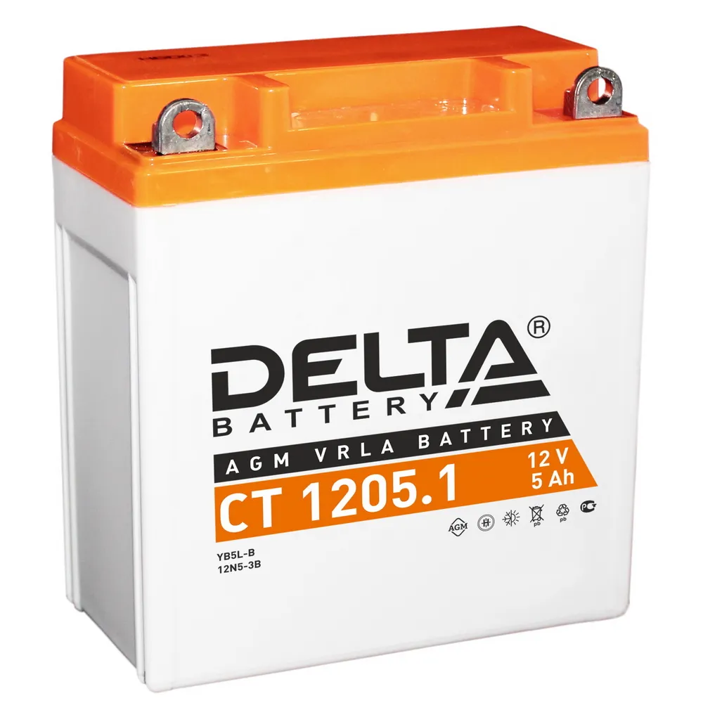 Аккумулятор DELTA Battery AGM 5 А/ч обратный R+ 120x61x129 мото EN 65 А