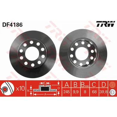Диск тормозной задний AD VW TRW DF4186