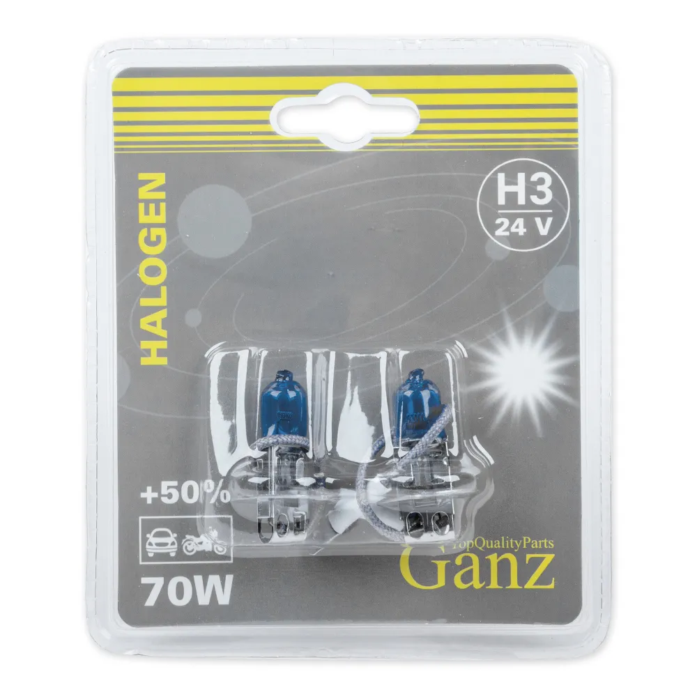 Лампа 24V H3 70W +50% PK22s 5000К GANZ 2 шт. блистер GIP06052