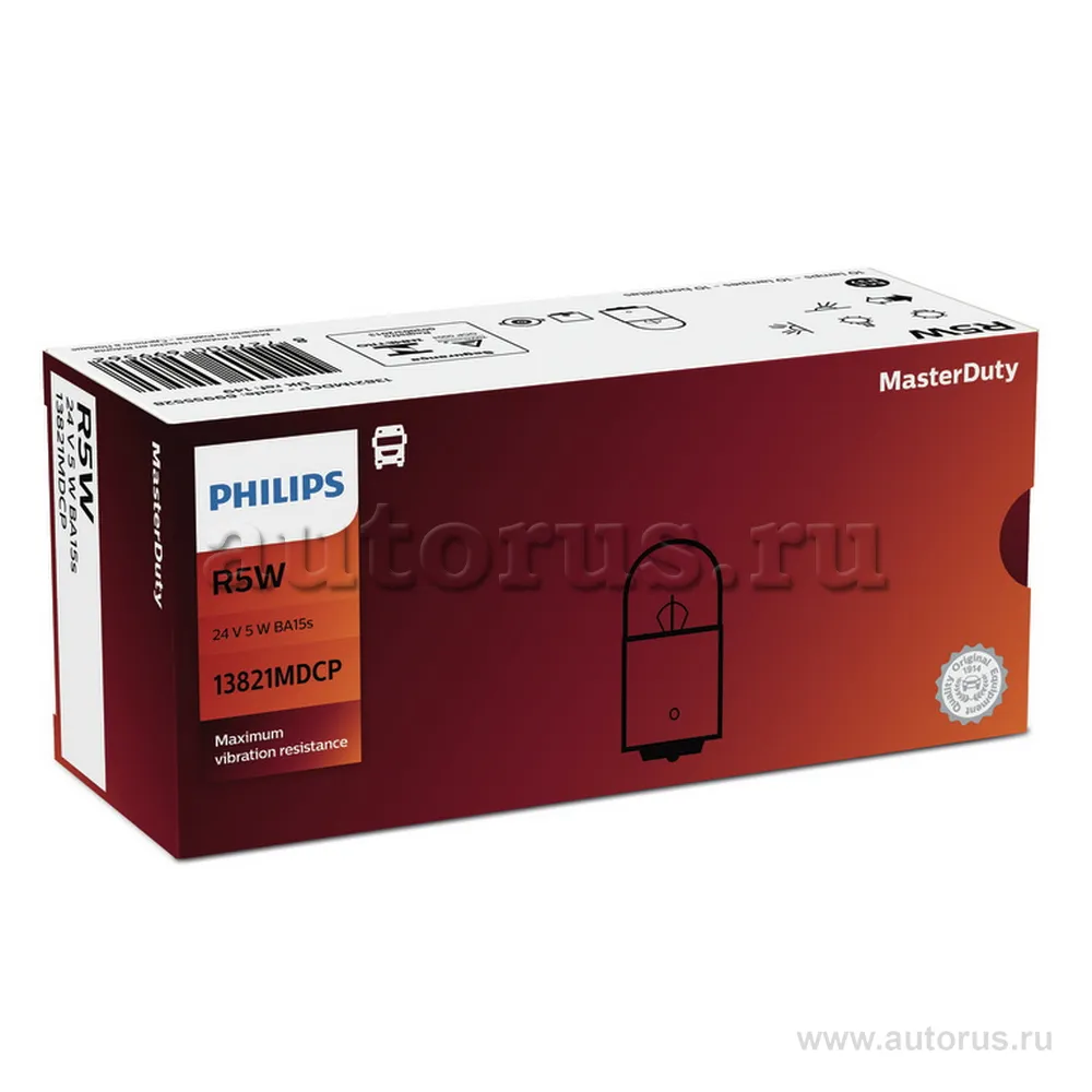 Лампа накаливания 24V R5W 5W BA15s PHILIPS MasterDuty 1 шт. картон 13821MDCP