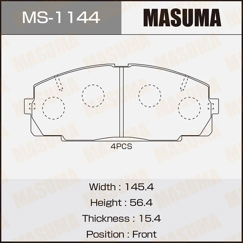 Колодки тормозные передние 3.0 HIACE 1989-2010/DYNA 1995-2002 MASUMA MS1144