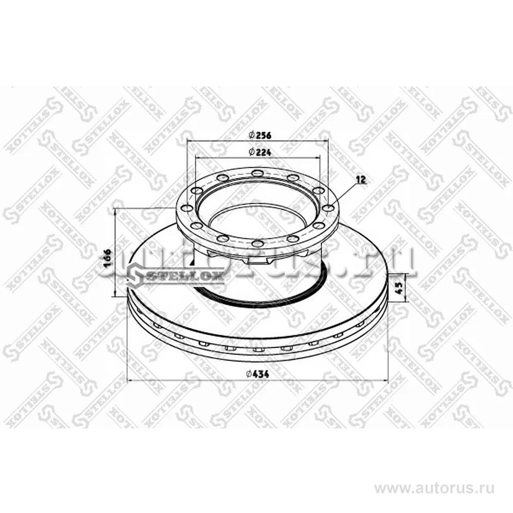 Диск тормозной невентилир.434X166X45X222 N12 RVI MAGNUM/PREMIUM STELLOX 8500792_SX