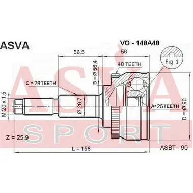 Шрус наружный 25x57x26 ASVA VO148A48