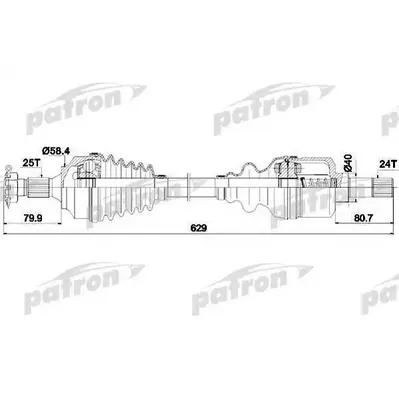 Полуось левая 25x629x58,4x24 CITROEN: BERLINGO 08-, C4 04- PATRON PDS0147
