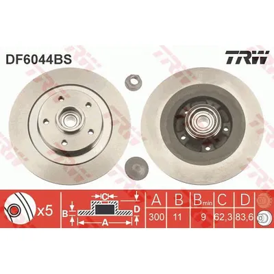 Диск тормозной задний с подшипником, уценка RENAULT LAGUNA III 07-> уценка TRW DF6044BS-N1
