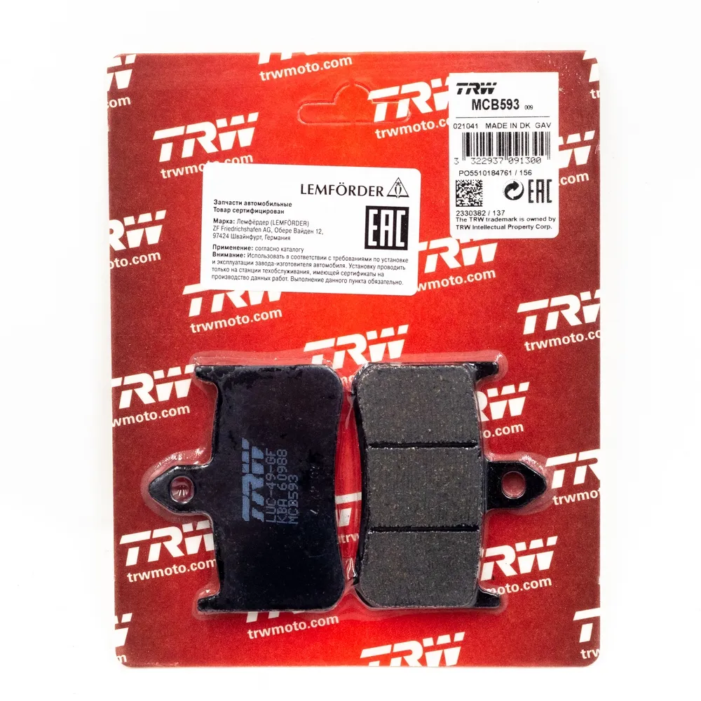 Колодки передние MOTO HONDA TRW MCB593