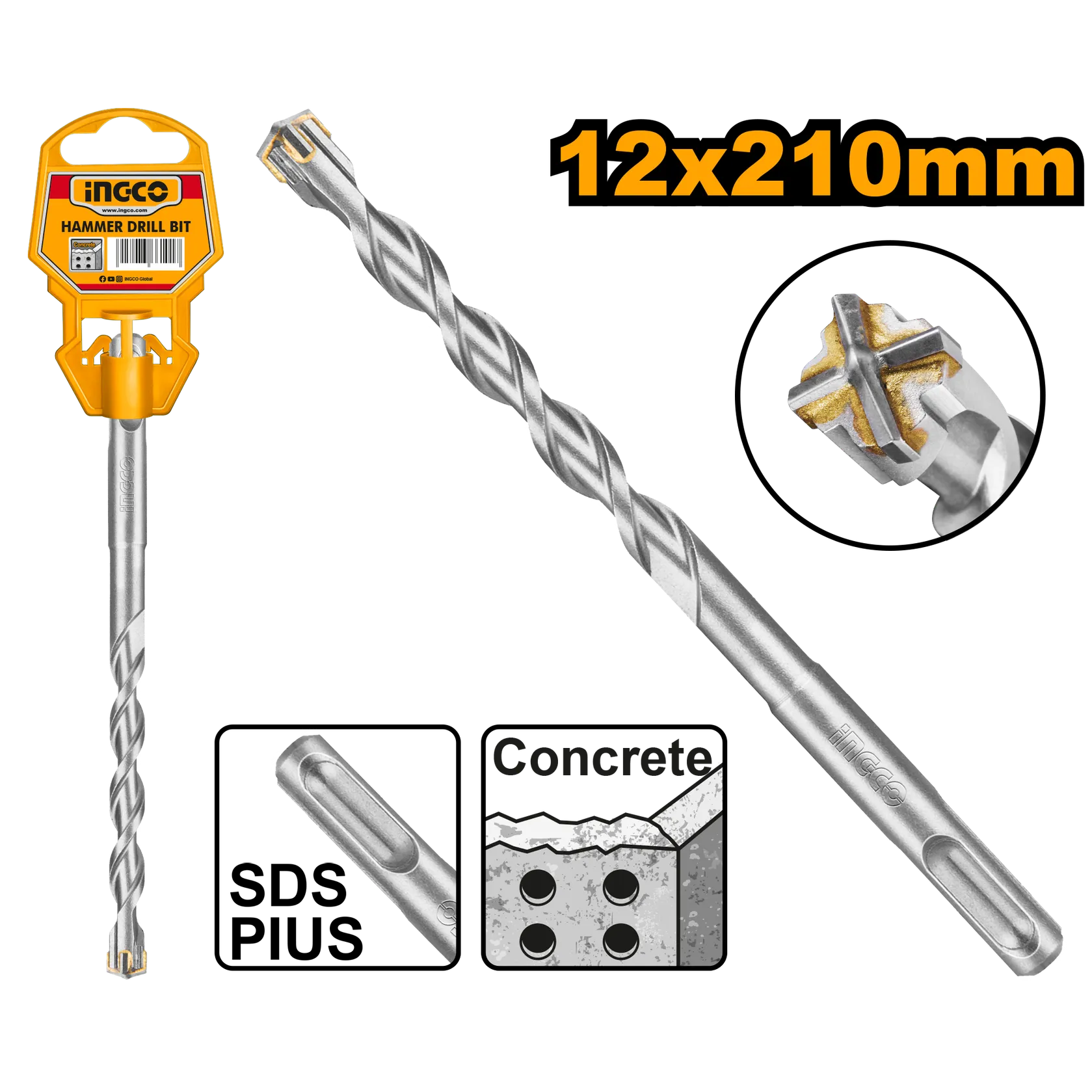 Сверло по бетону 12 мм L 210 SDS plus C INGCO DBH1211202C