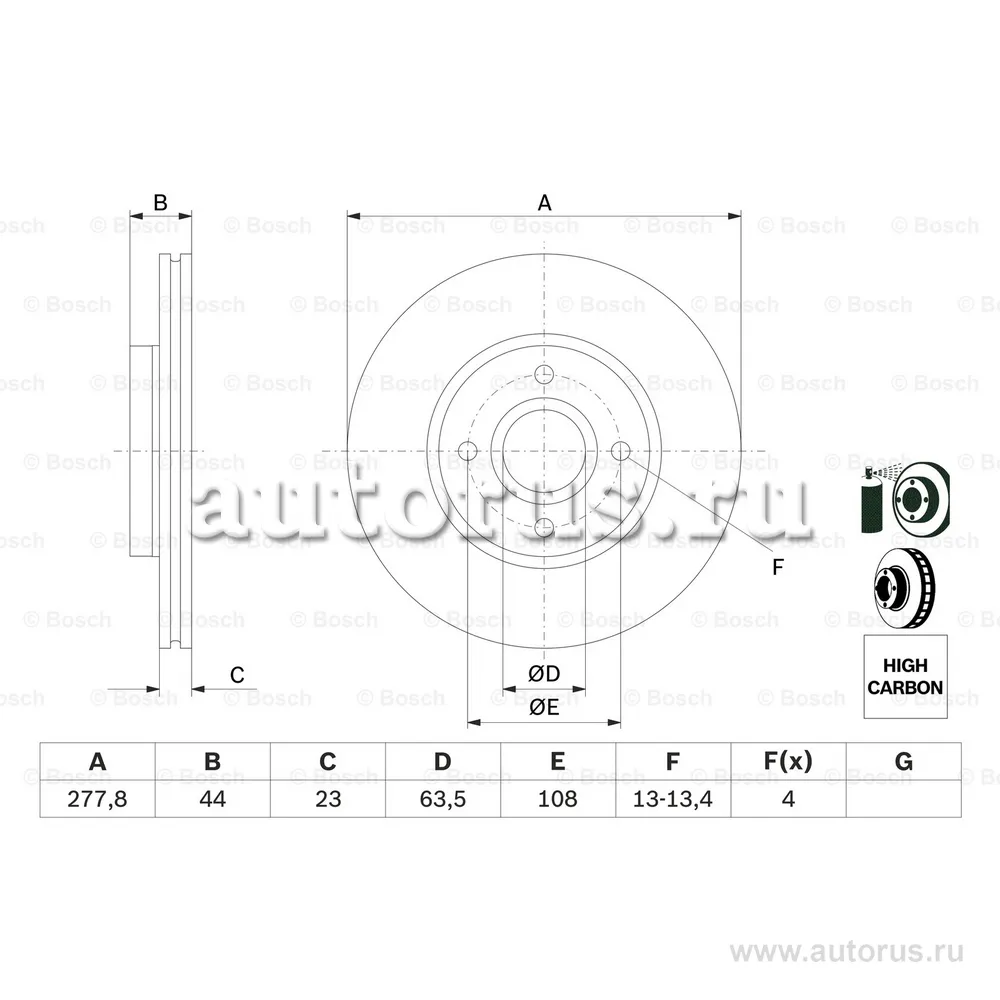 Диск тормозной передний FORD TRANSIT 13- BOSCH 0986479659