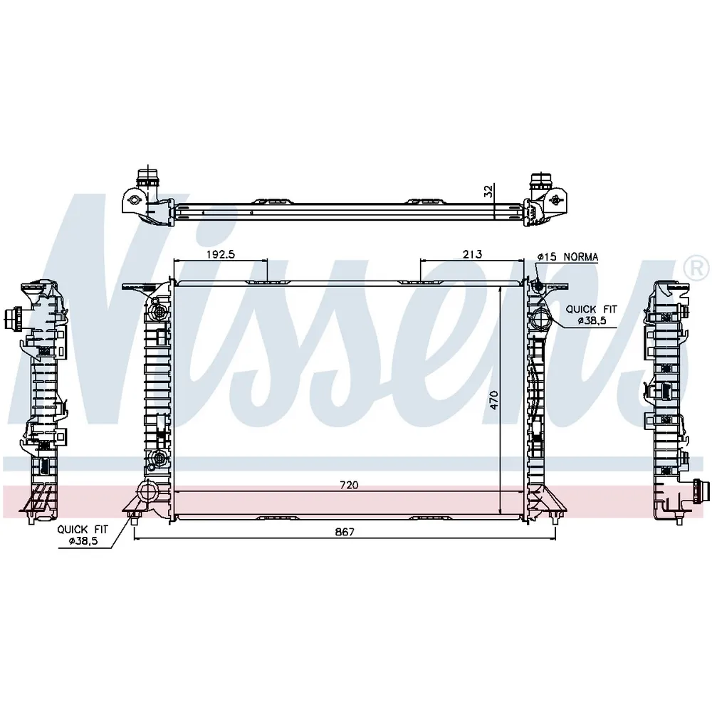 Радиатор системы охлаждения AUDI A5 (8T) S5 QUATTRO 07-, A5 SPORTBACK S5 QUATTRO 09- NISSENS 60322