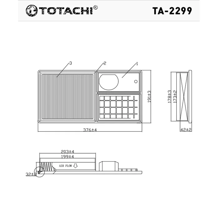 Воздушный фильтр TOTACHI TA-2428 036 129 620 H C 3880 TOTACHI TA-2428