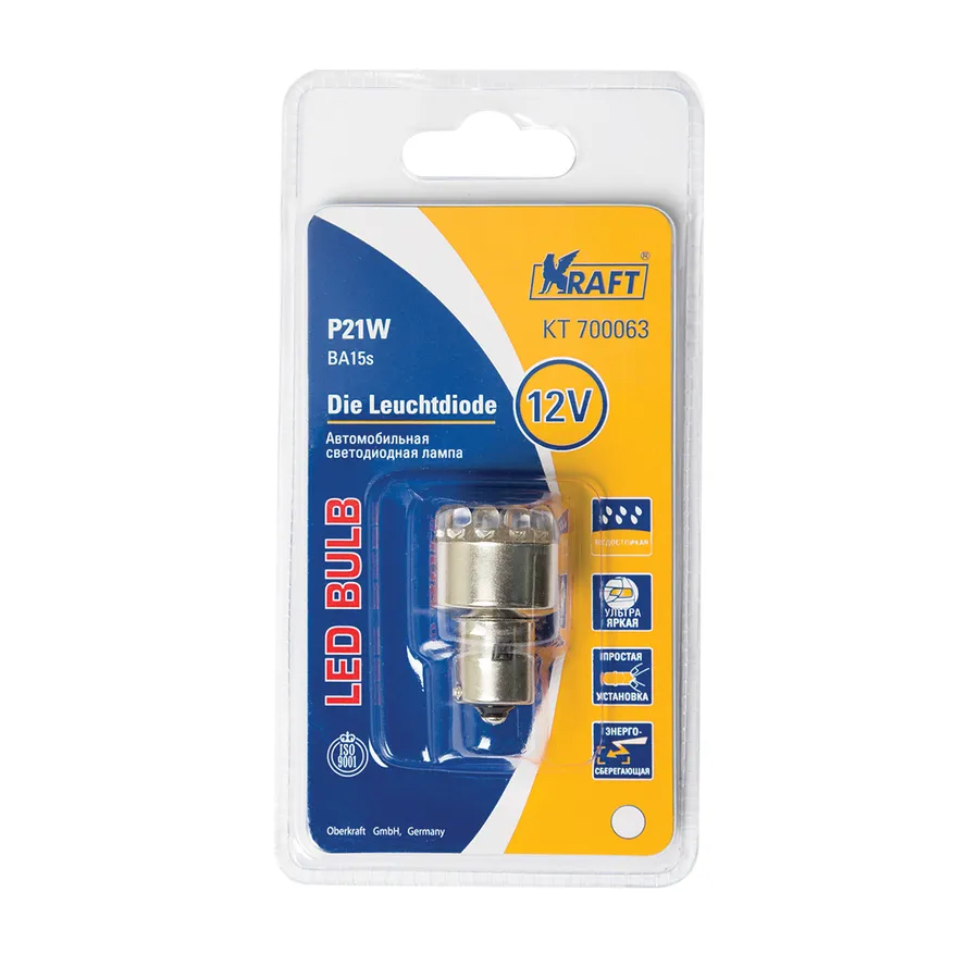 Лампа светодиодная 12V P21W 21W BA15s KRAFT 1 шт. картон KT700063