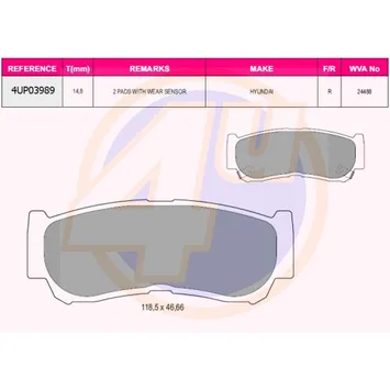 КОЛОДКИ ЗАД HYU SANTA FE 2.2CRDI/2.7/2.9CRDI 06- (с 2 датчиками) 4U 4UP03989
