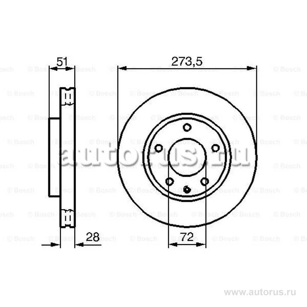Диск тормозной передний MAZDA MPV II/XEDOS 93-01 /VENT D=274MM BOSCH 0 986 479 016