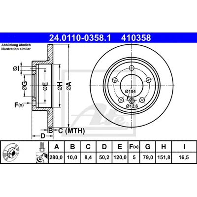 Диск тормозной задний MINI COUNTRYMAN R60 10-16 / PACEMAN R61 12-16 ATE 24.0110-0358.1