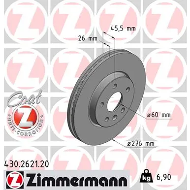 Диск тормозной передний OPEL ASTRA 1.4-2.0 12.09-> COAT Z ZIMMERMANN 430.2621.20