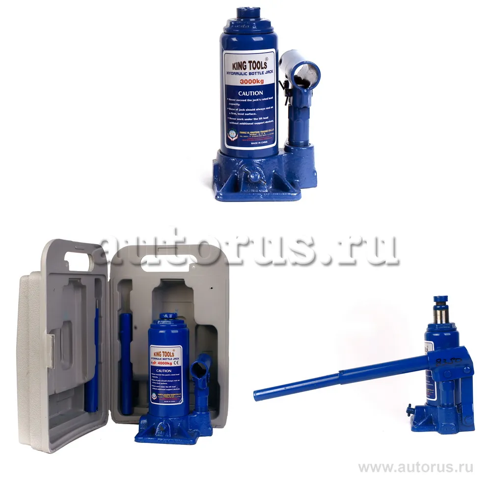 Домкрат гидравлический бутылочный 3т 185-370 мм кейс King Tools HJ3B