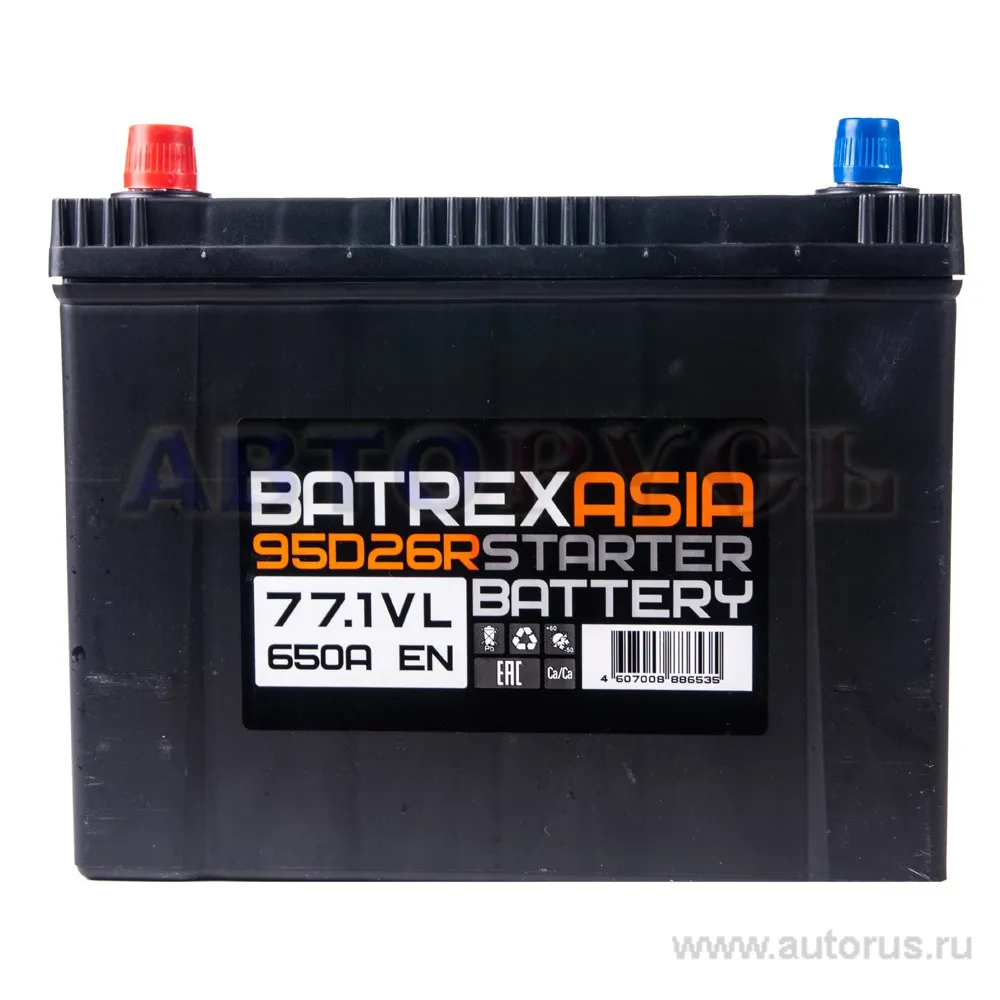 Аккумулятор BATREX ASIA 77 А/ч прямая L+ EN 650A, 260x173x221 6CT-77.1 6CT-77.1 VLA