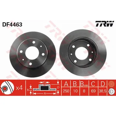 Диск тормозной задний MITSUBISHI COLT IV/SMART 454 /D=250MM TRW DF4463
