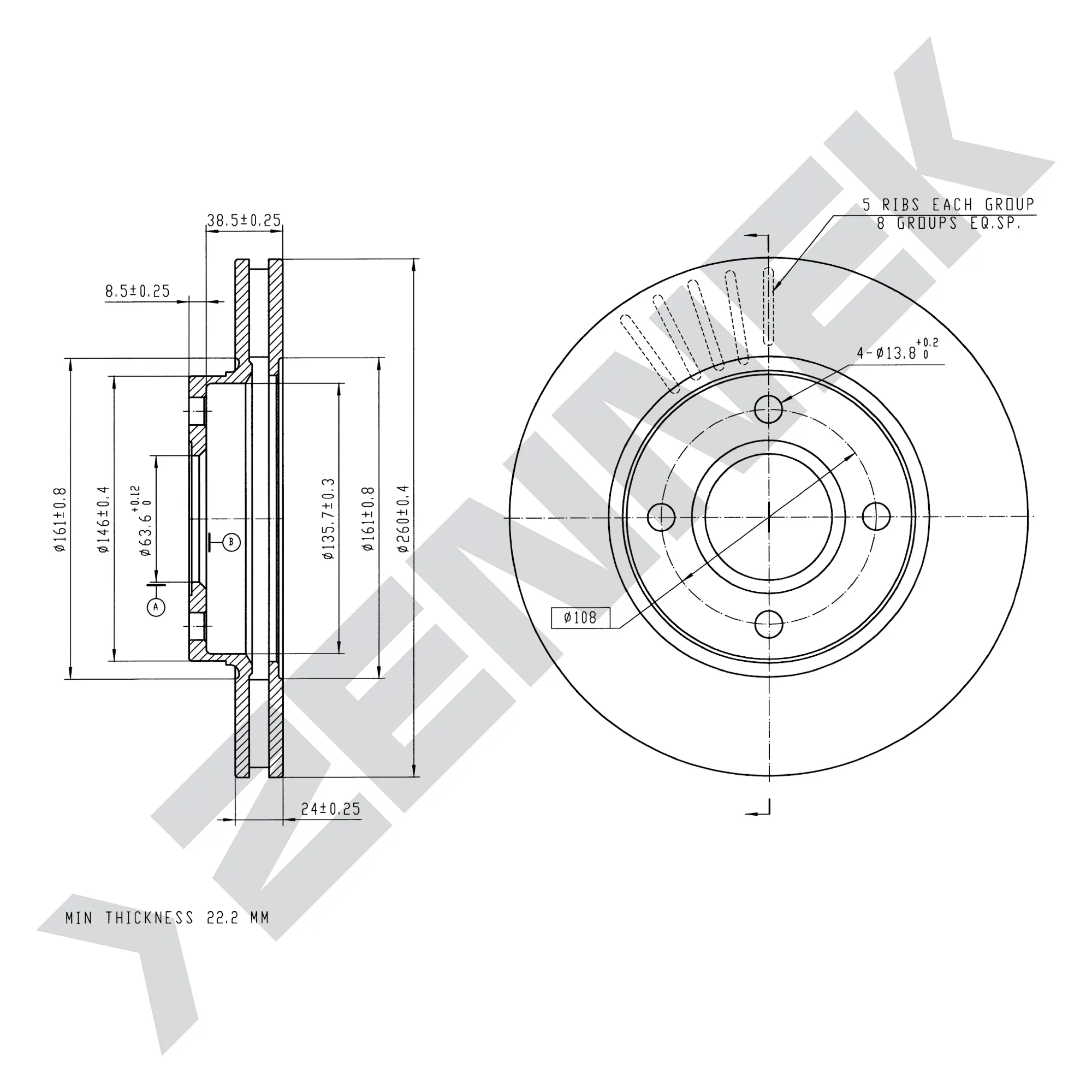 Диск тормозной передний FORD COUGAR 98-01, MONDEO 93-00 (2 шт) ZENNEK DBD0036