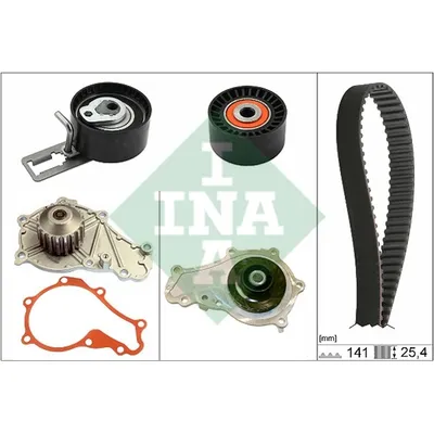 Ремень ГРМ [141 зуб., 25mm] + 2 ролика + помпа INA 530061230