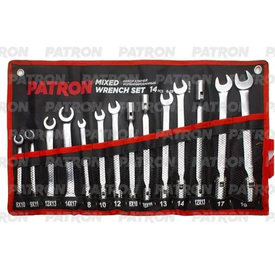 Набор ключей комбинированный 14 пр: разрезные 4 пр. (8-17 мм), PATRON P-5145R