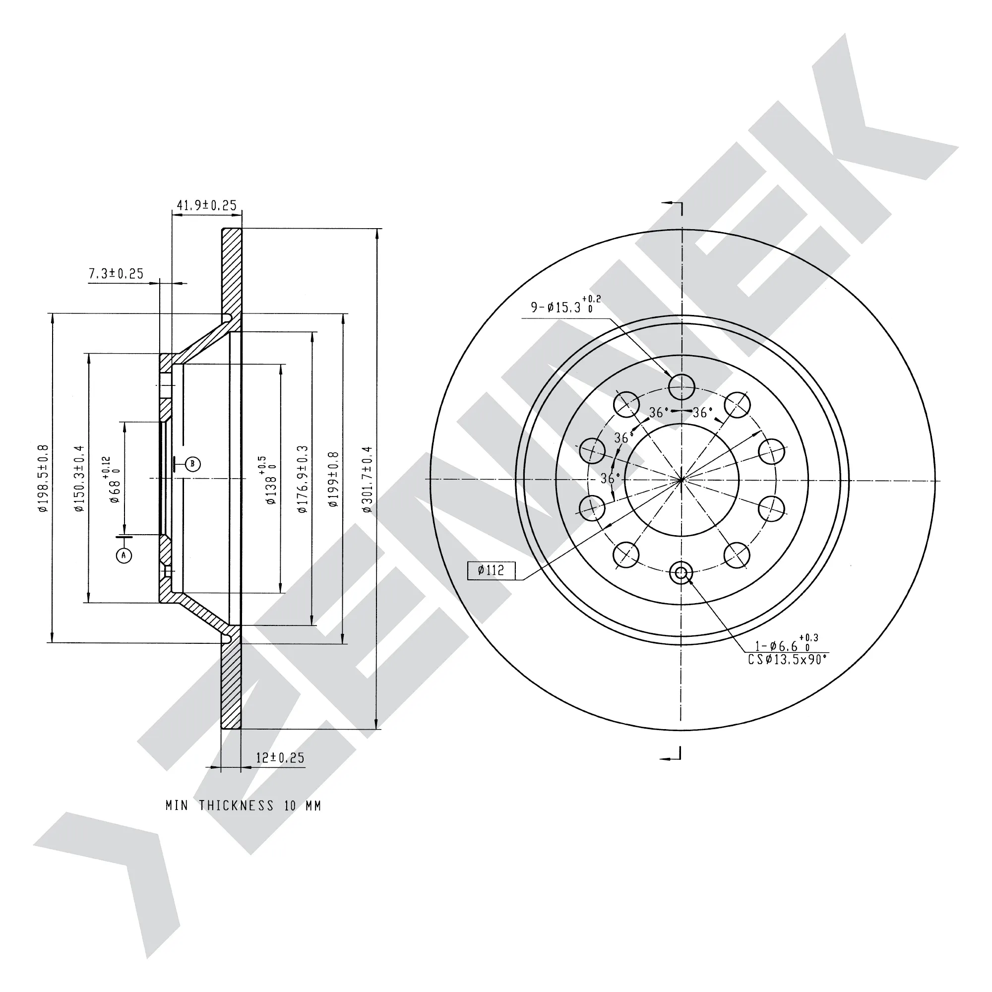 Диск тормозной задний AUDI A6 C6 04-11 (2 шт) ZENNEK DBD0204