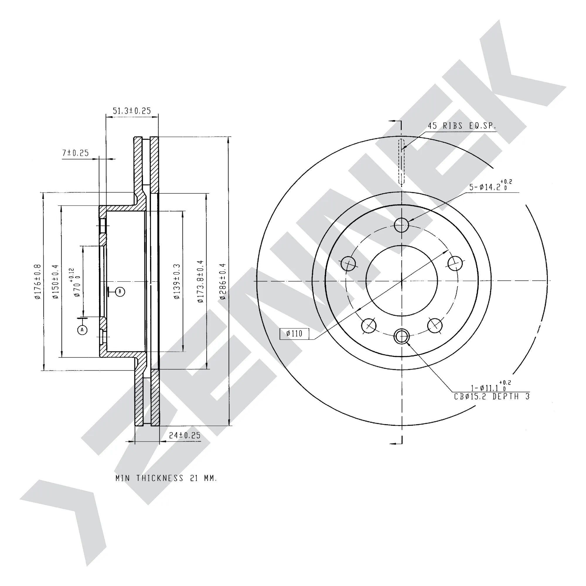 Диск тормозной передний OPEL OMEGA B 94-05 (2 шт) ZENNEK DBD0223