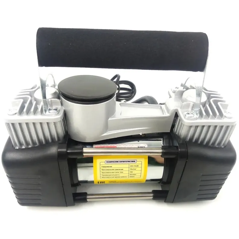 Компрессор M-55010 поршневой двухцилиндровый сверхмощный 150PSI (60л мин, 50А) с дефлятором 12V MEGA MEGAPOWER M55010