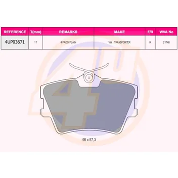 Колодки задние VW T4 1.9-2.5TDI 96- 4U 4UP03671