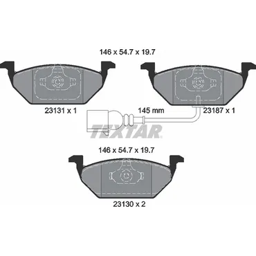 Колодки передние с противошумной пластиной Q+ AD A3 VW G4 с датчиком TEXTAR 2313101