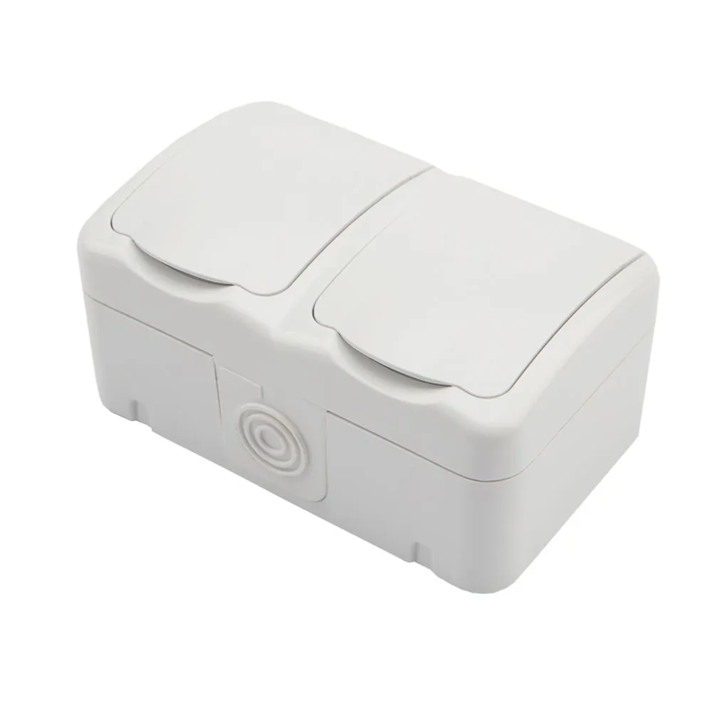 Блок горизонтальный 2 розетки (керамика) Mini OG IP54 с заземлением, о/у, белый Kranz KR-78-0607